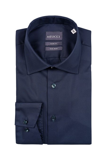 Модная мужская рубашка темно-синяя с эффектом non iron арт. SL 10224070/301008 от Meucci (Италия) - фото. Цвет: Темно-синий.

