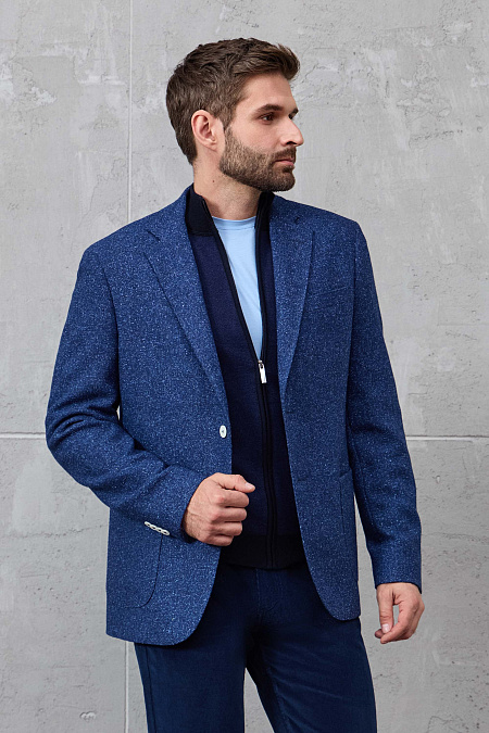 Мужской брендовый синий кардиган с застежкой на молнию арт. 23014/22025 Dk.NAVY Meucci (Италия) - фото. Цвет: Синий, темно-синий. Купить в интернет-магазине https://shop.meucci.ru
