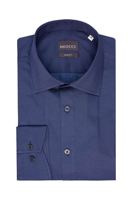 Модная мужская рубашка синяя с микродизайном  арт. SL 9020 R 0291 BAS/231134 от Meucci (Италия) - фото. Цвет: Синий, микродизайн.
