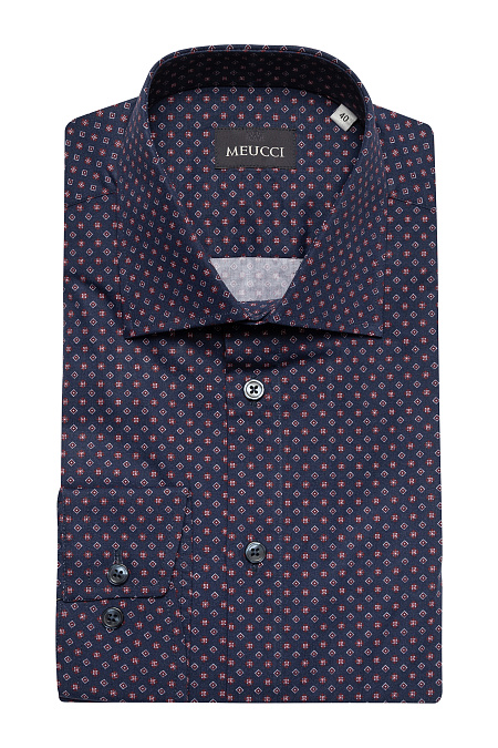 Модная мужская рубашка синего цвета с орнаментом арт. SL 9020 RL PAT 0891/182080 от Meucci (Италия) - фото. Цвет: Синий, красно-белый орнамент. Купить в интернет-магазине https://shop.meucci.ru

