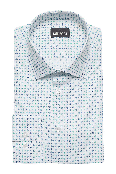 Модная мужская белая рубашка с цветным принтом арт. SL 9020 R PAT 0891/182077 от Meucci (Италия) - фото. Цвет: Белый, цветной принт. Купить в интернет-магазине https://shop.meucci.ru

