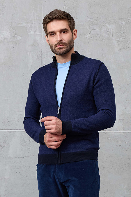 Мужской брендовый синий кардиган с застежкой на молнию арт. 23014/22025 Dk.NAVY Meucci (Италия) - фото. Цвет: Синий, темно-синий. Купить в интернет-магазине https://shop.meucci.ru
