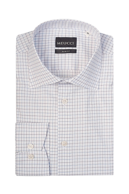 Модная мужская рубашка белая в цветную клетку  арт. SL 9020 R 0191 CEL/231119 от Meucci (Италия) - фото. Цвет: Белый, цветная клетка.
