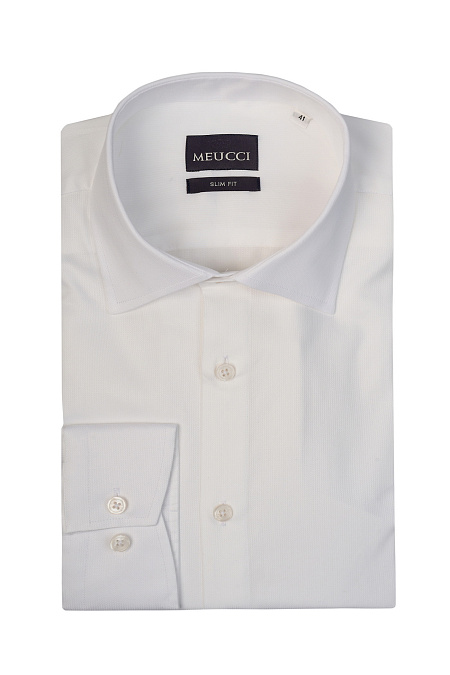 Модная мужская рубашка белая с микродизайном  арт. SL 9020 RL 0191 BAS/231136 от Meucci (Италия) - фото. Цвет: Белый, микродизайн.
