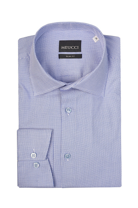 Модная мужская рубашка светло-синяя с мелким орнаментом  арт. SL 9020 R 0291 BAS/231125 от Meucci (Италия) - фото. Цвет: .
