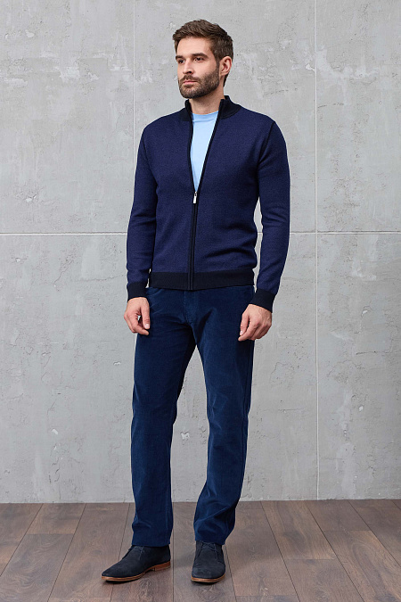 Мужской брендовый синий кардиган с застежкой на молнию арт. 23014/22025 Dk.NAVY Meucci (Италия) - фото. Цвет: Синий, темно-синий. Купить в интернет-магазине https://shop.meucci.ru
