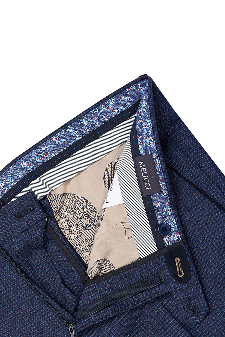 Мужские брюки темно-синие в клетку арт. LP 6570 Navy Meucci (Италия) - фото. Цвет: Темно-синий в клетку. Купить в интернет-магазине https://shop.meucci.ru
