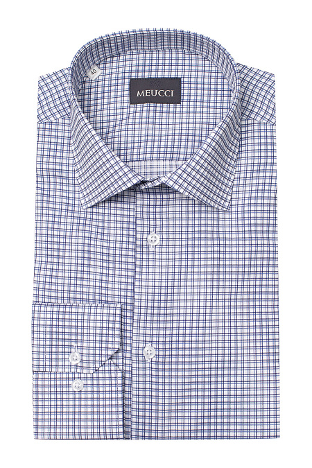 Модная мужская рубашка в клетку с длинным рукавом  арт. SL 902020 RL CEL 0191/182037 от Meucci (Италия) - фото. Цвет: Сине-белая клетка. Купить в интернет-магазине https://shop.meucci.ru

